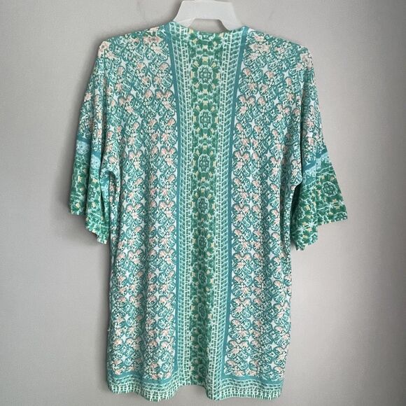 Chico's Open Front Cardigan Size 2 Large Green Colorful Coastal Beachy Artsy - Picture 6 of 12